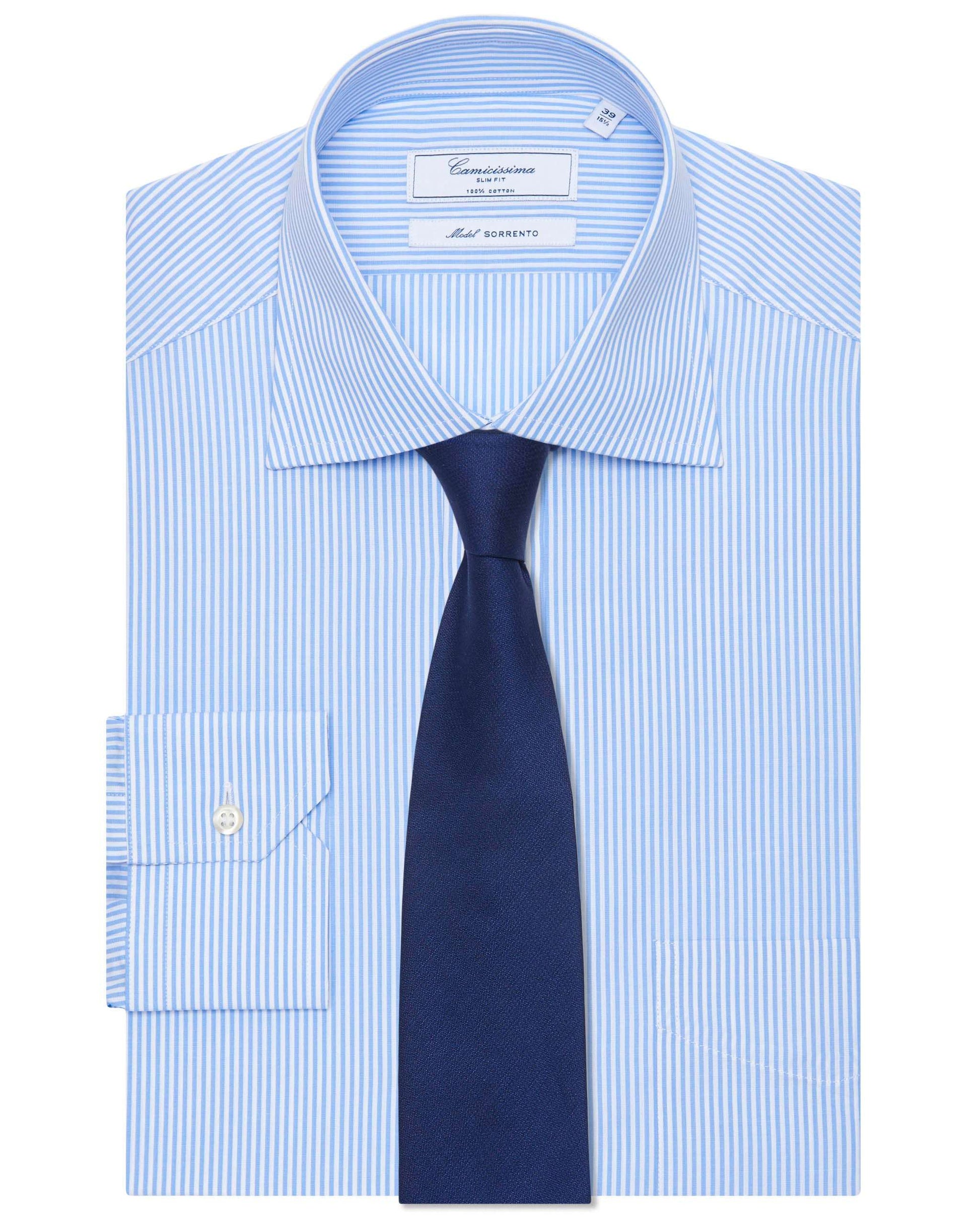Men’s Light Blue Striped Slim Fit Permanent Shirt