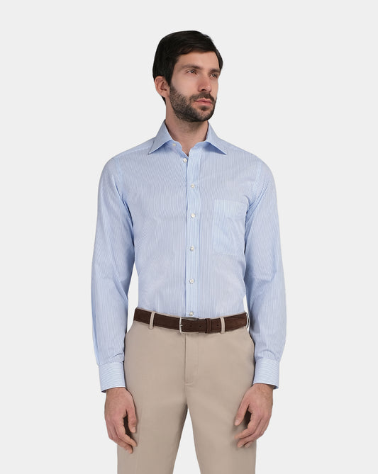 Camicissima Men’s Light Blue Striped Slim Fit Permanent Shirt