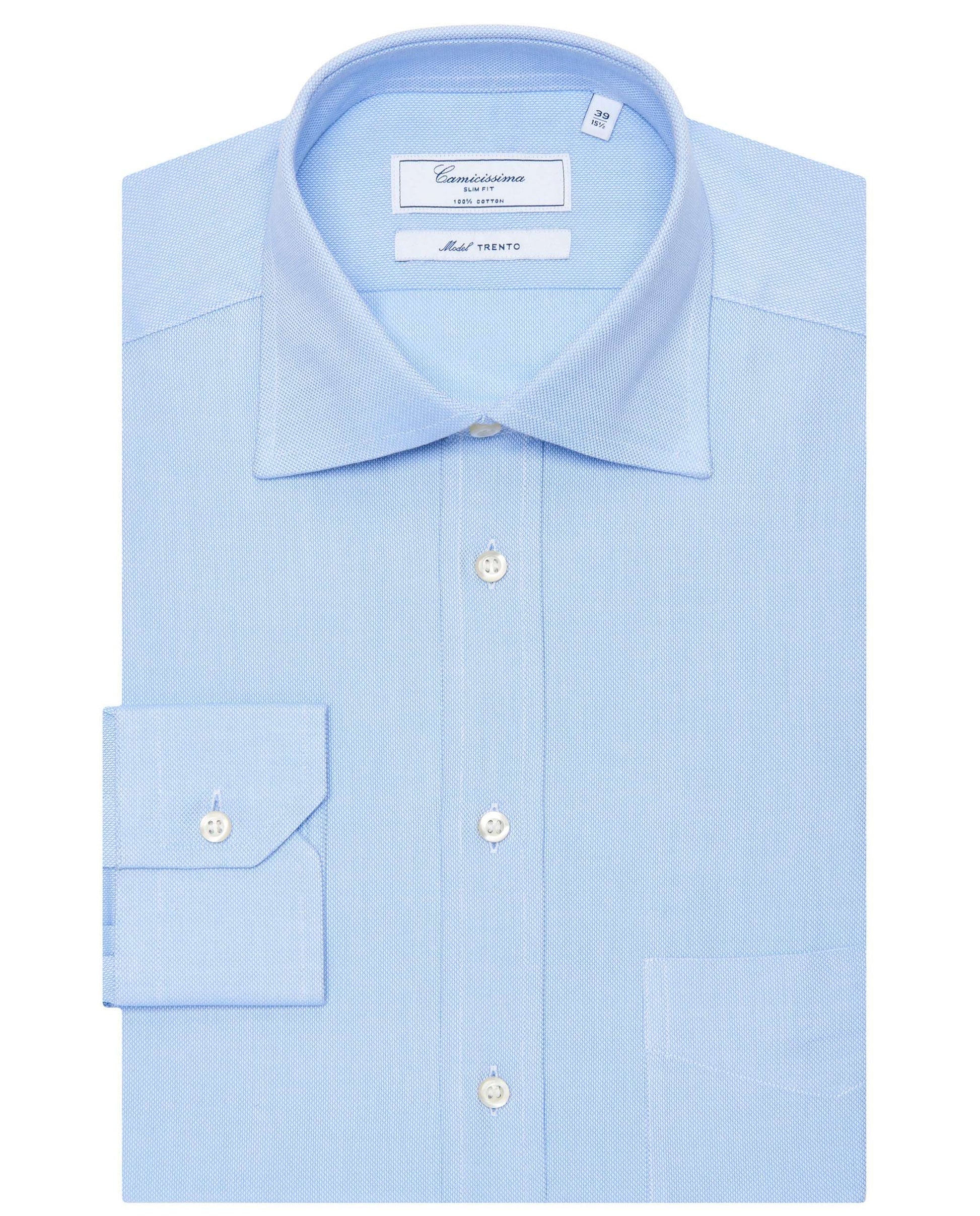 Slim Fit Light Blue Self-Pattern Permanent Shirt