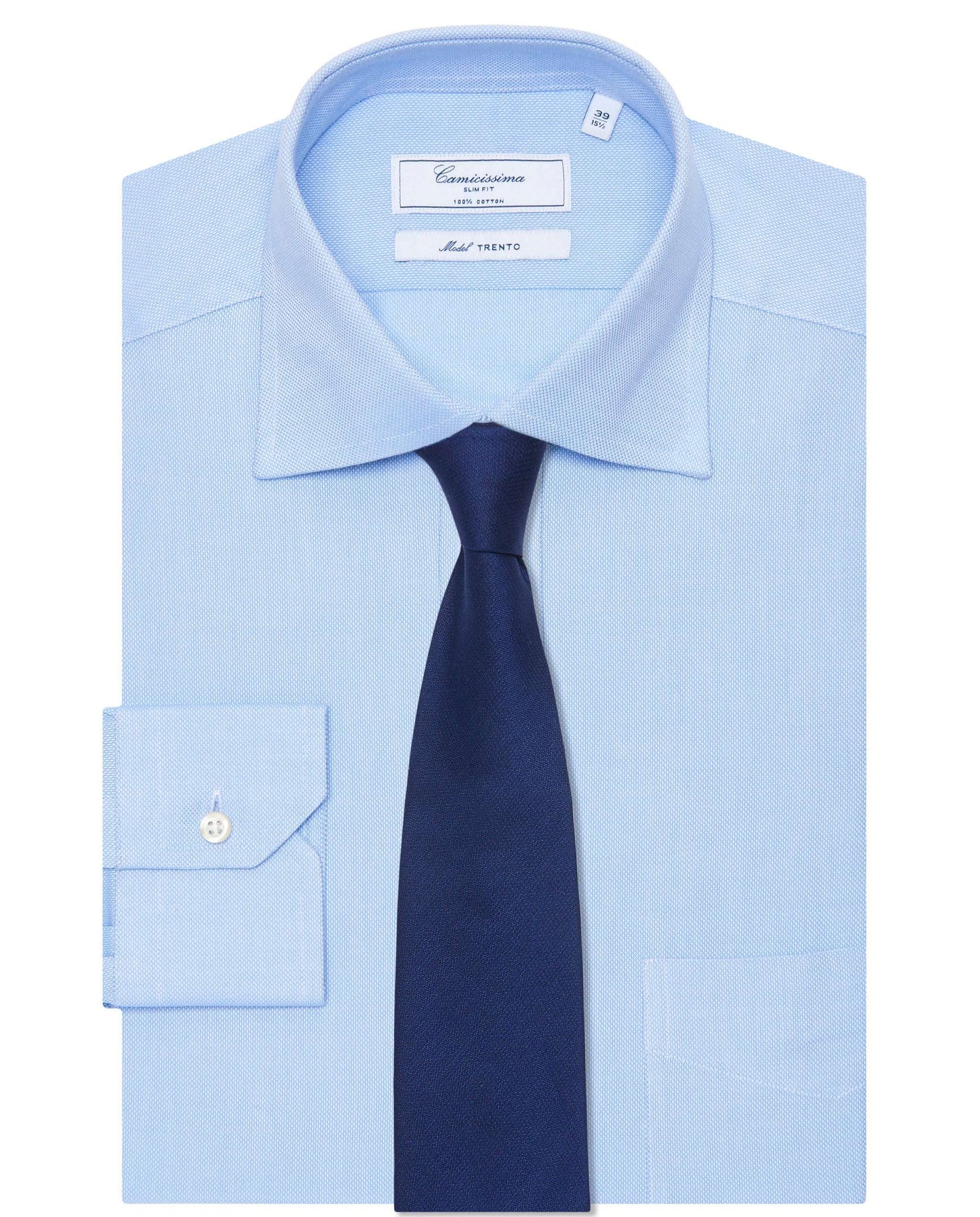 Slim Fit Light Blue Self-Pattern Permanent Shirt