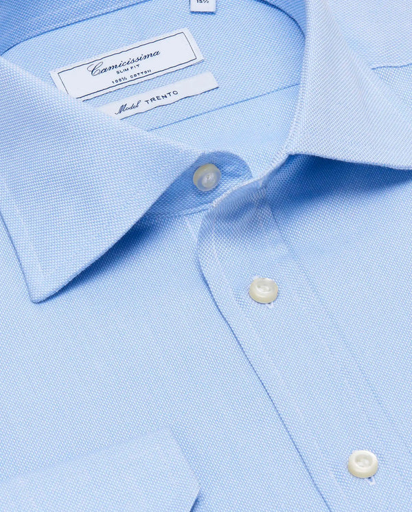 Camicissima Slim Fit Light Blue Self-Pattern Permanent Shirt