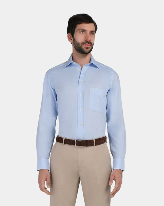 Slim Fit Light Blue Self-Pattern Permanent Shirt