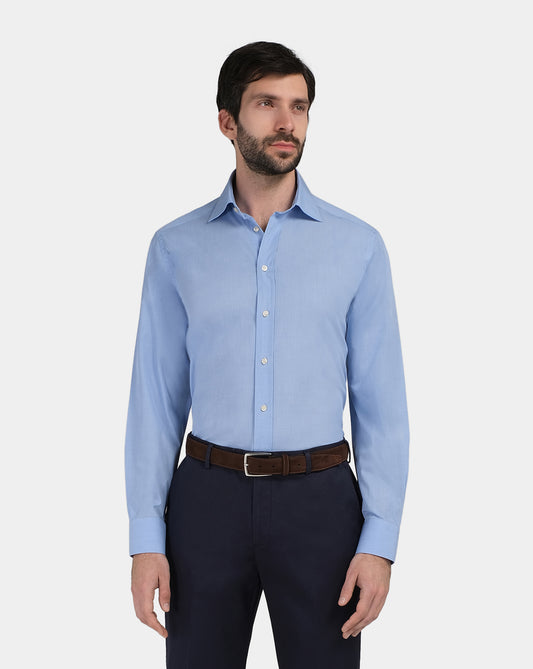 Camicissima Men’s Azure Plain Regular Fit Permanent Shirt