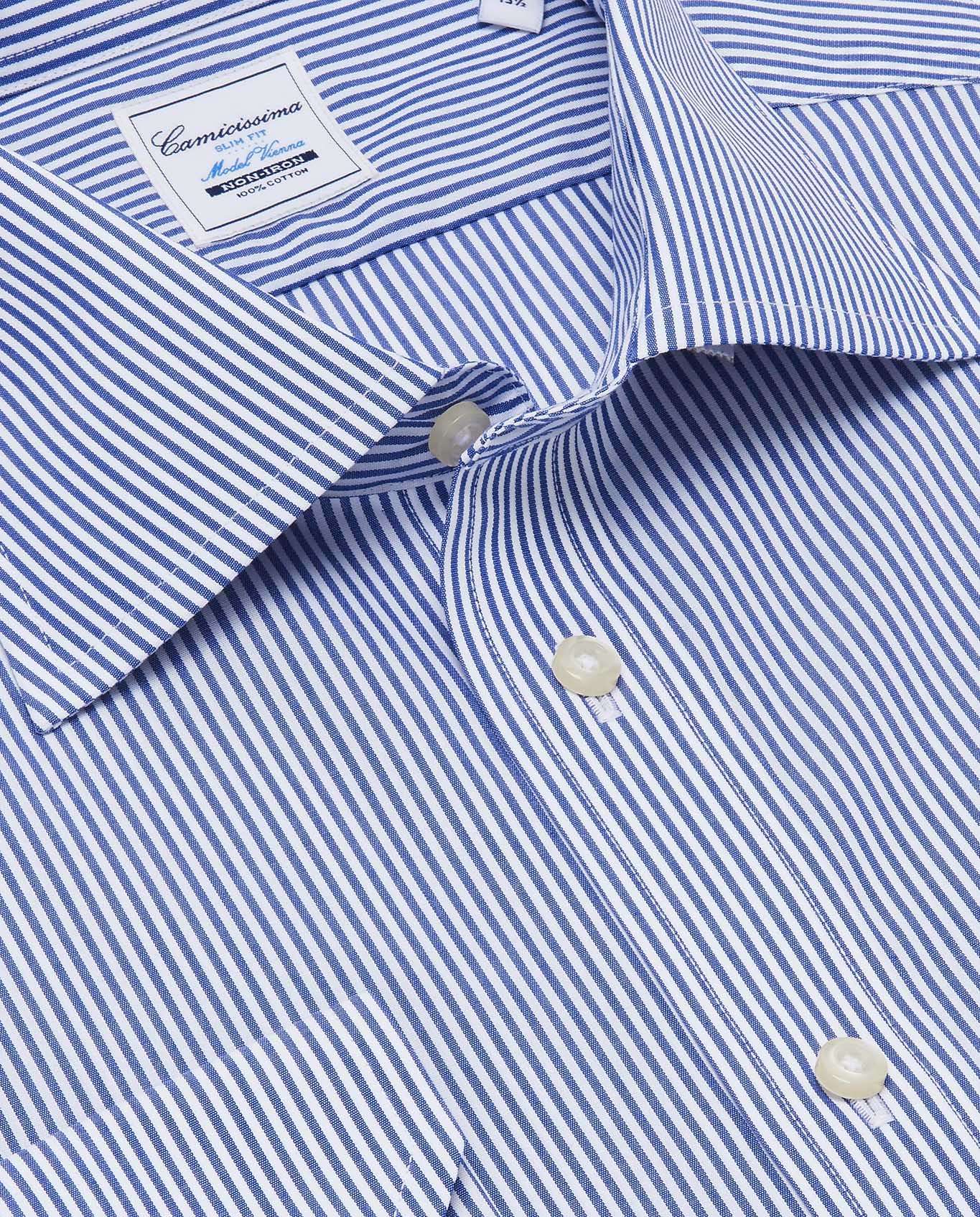Men’s Non-Iron Permanent Slim Fit Striped Shirt – Blue | Full Sleeves