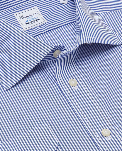 Men’s Non-Iron Permanent Slim Fit Striped Shirt – Blue | Full Sleeves