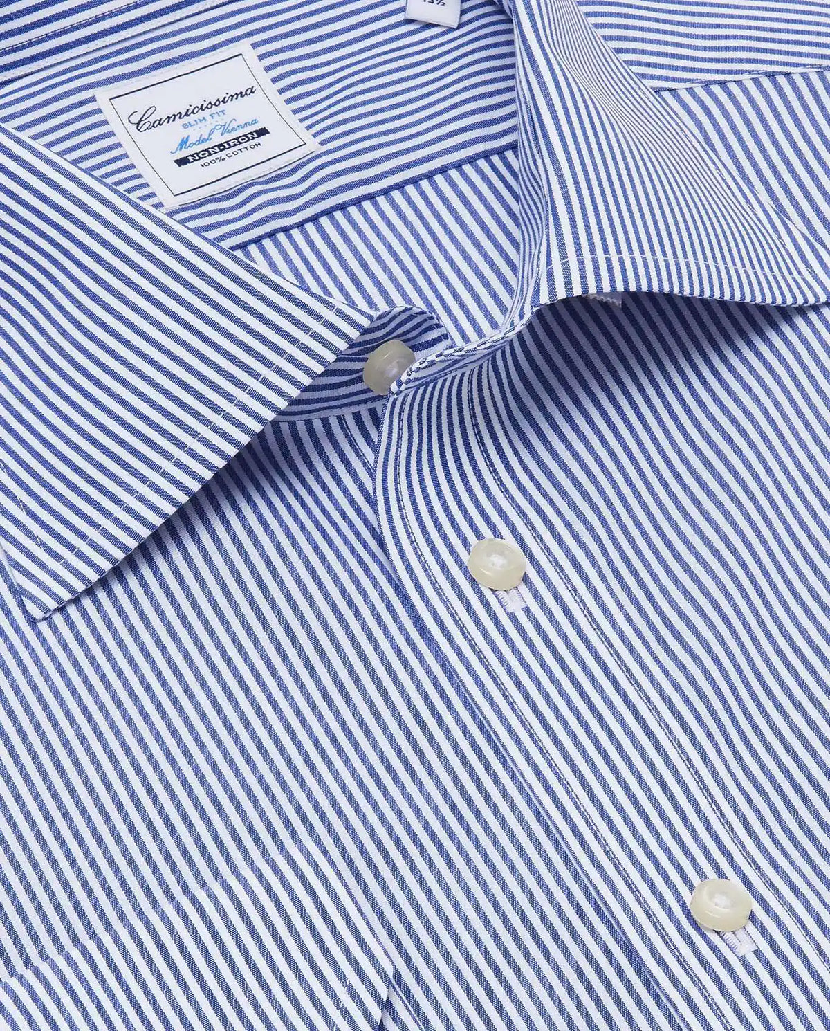 Men’s Non-Iron Permanent Slim Fit Striped Shirt – Blue | Full Sleeves