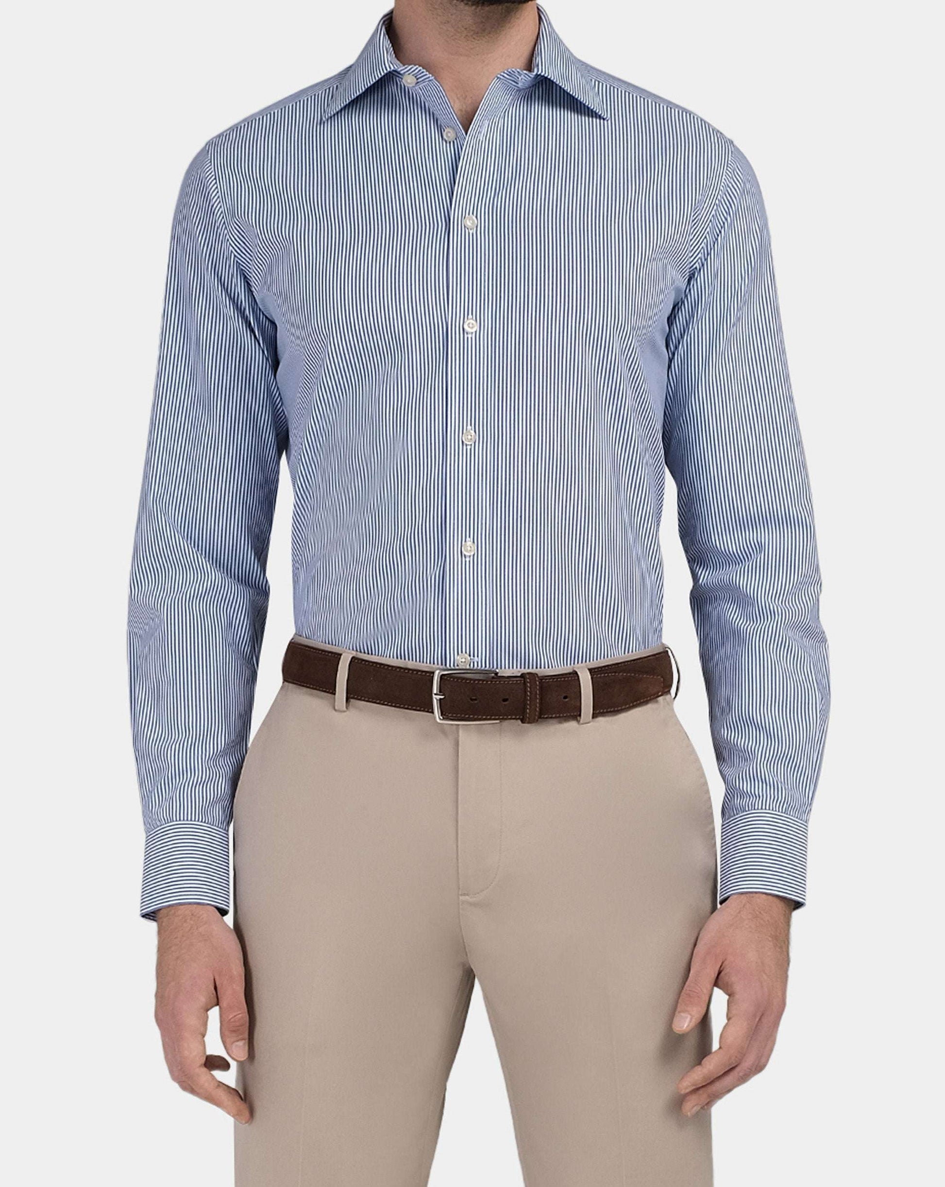 Men’s Non-Iron Permanent Slim Fit Striped Shirt – Blue | Full Sleeves