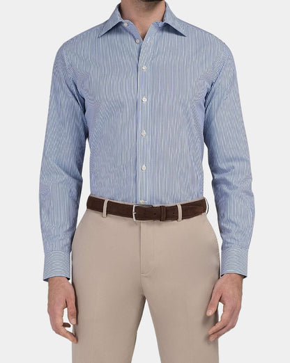 Men’s Non-Iron Permanent Slim Fit Striped Shirt – Blue | Full Sleeves