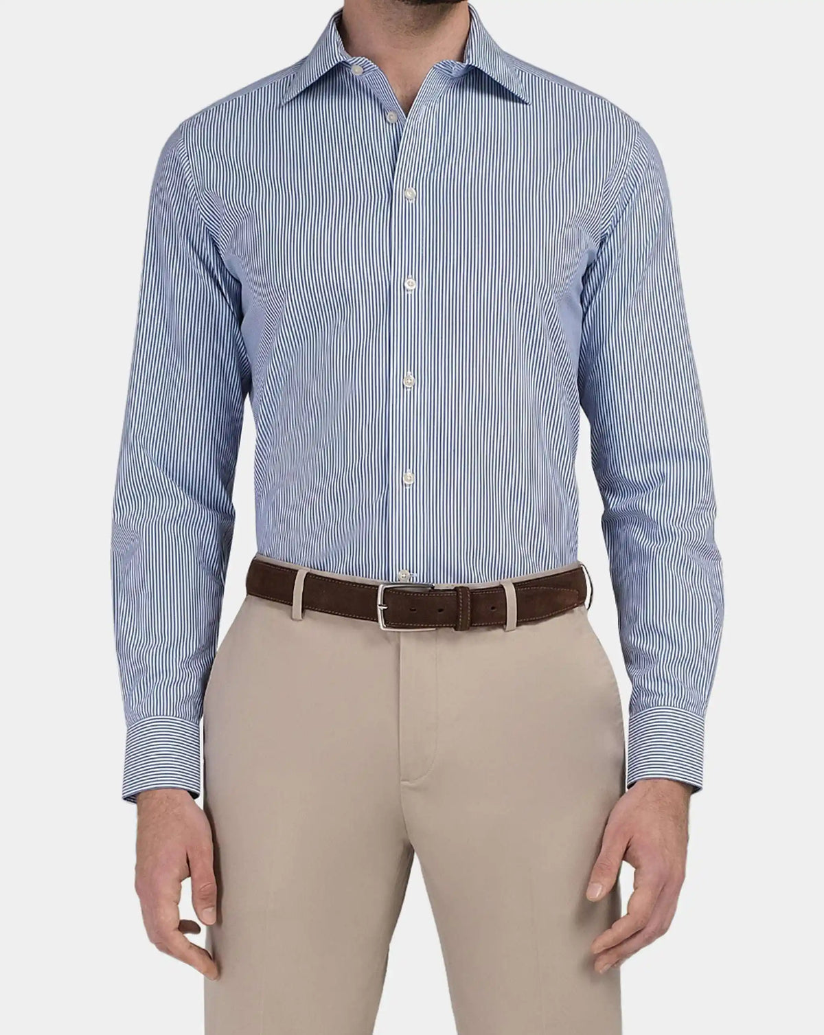 Men’s Non-Iron Permanent Slim Fit Striped Shirt – Blue | Full Sleeves