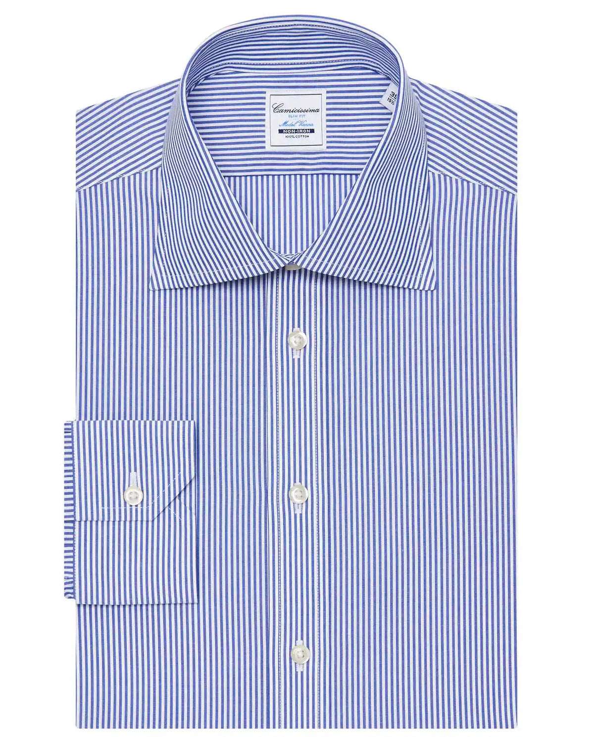 Camicissima Men’s Non-Iron Permanent Slim Fit Striped Shirt – Blue | Full Sleeves
