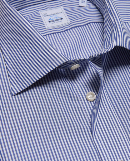Camicissima Men’s Blue Striped Non-Iron Permanent Slim Fit Cotton Shirt