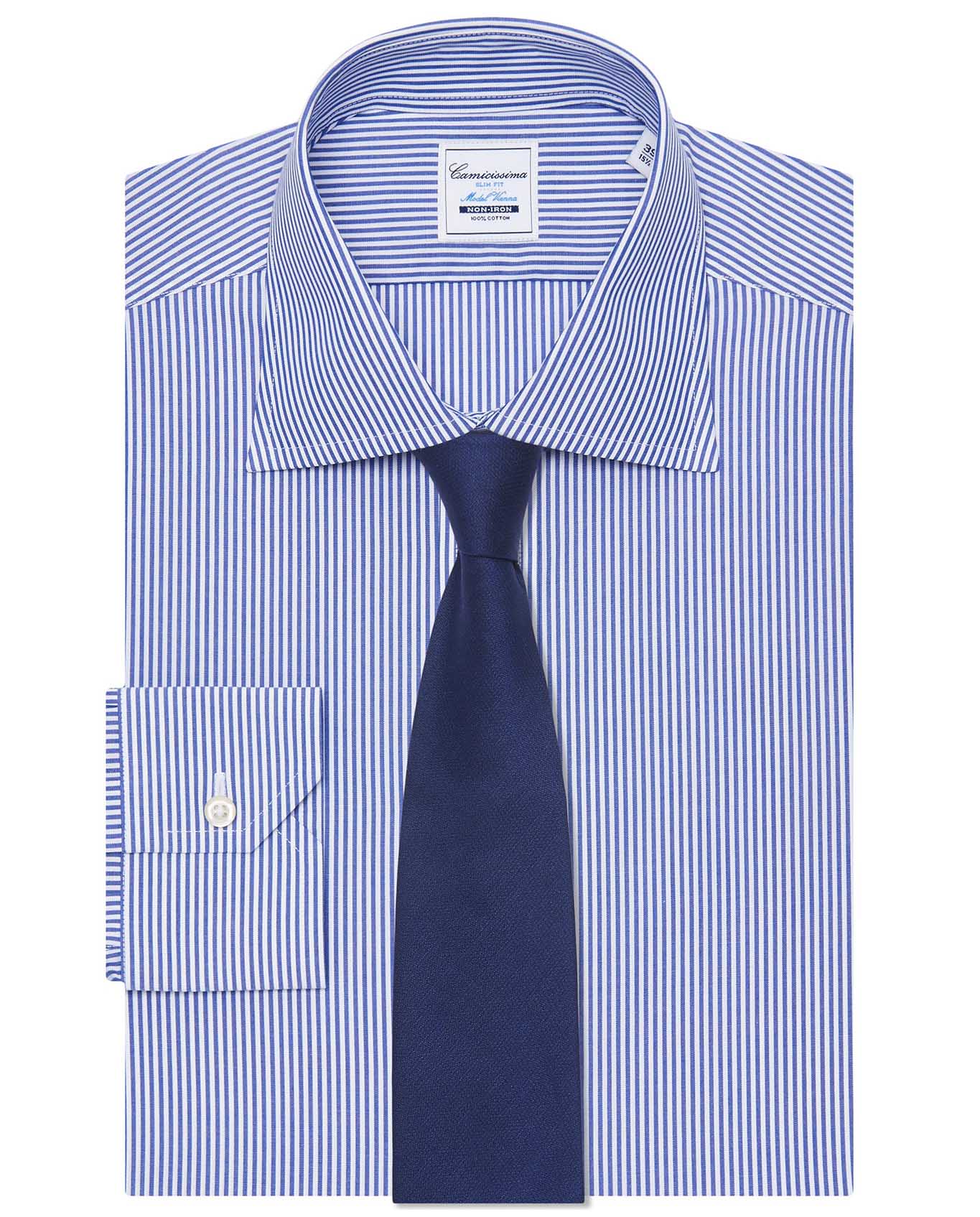 Camicissima Men’s Non-Iron Permanent Slim Fit Striped Shirt – Blue | Full Sleeves