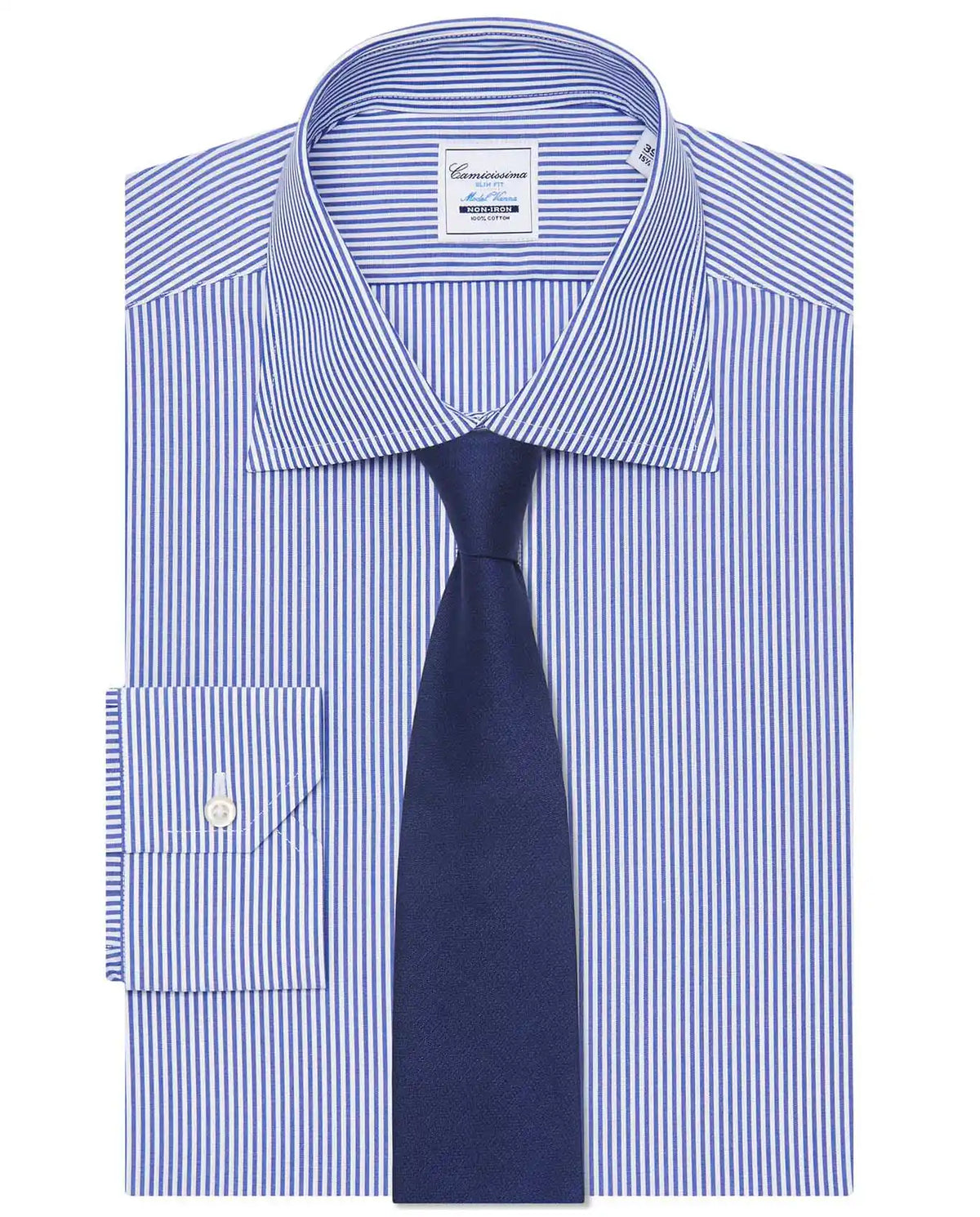 Camicissima Men’s Non-Iron Permanent Slim Fit Striped Shirt – Blue | Full Sleeves