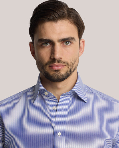 Camicissima Men’s Blue Striped Non-Iron Permanent Slim Fit Cotton Shirt