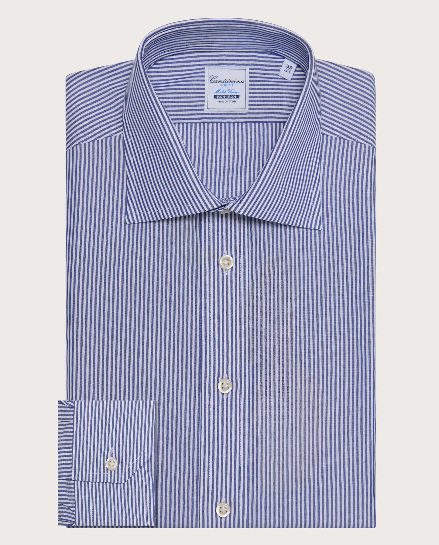 Camicissima Men’s Blue Striped Non-Iron Permanent Slim Fit Cotton Shirt