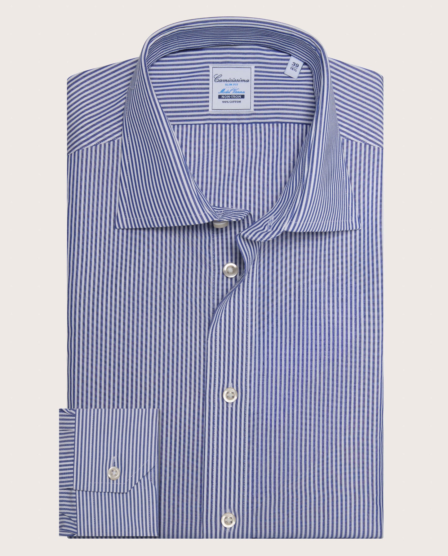 Camicissima Men’s Blue Striped Non-Iron Permanent Slim Fit Cotton Shirt