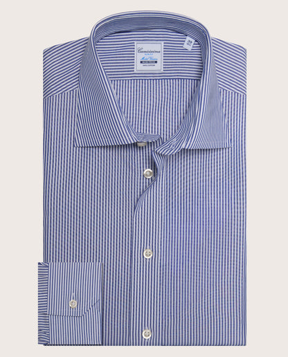 Camicissima Men’s Blue Striped Non-Iron Permanent Slim Fit Cotton Shirt