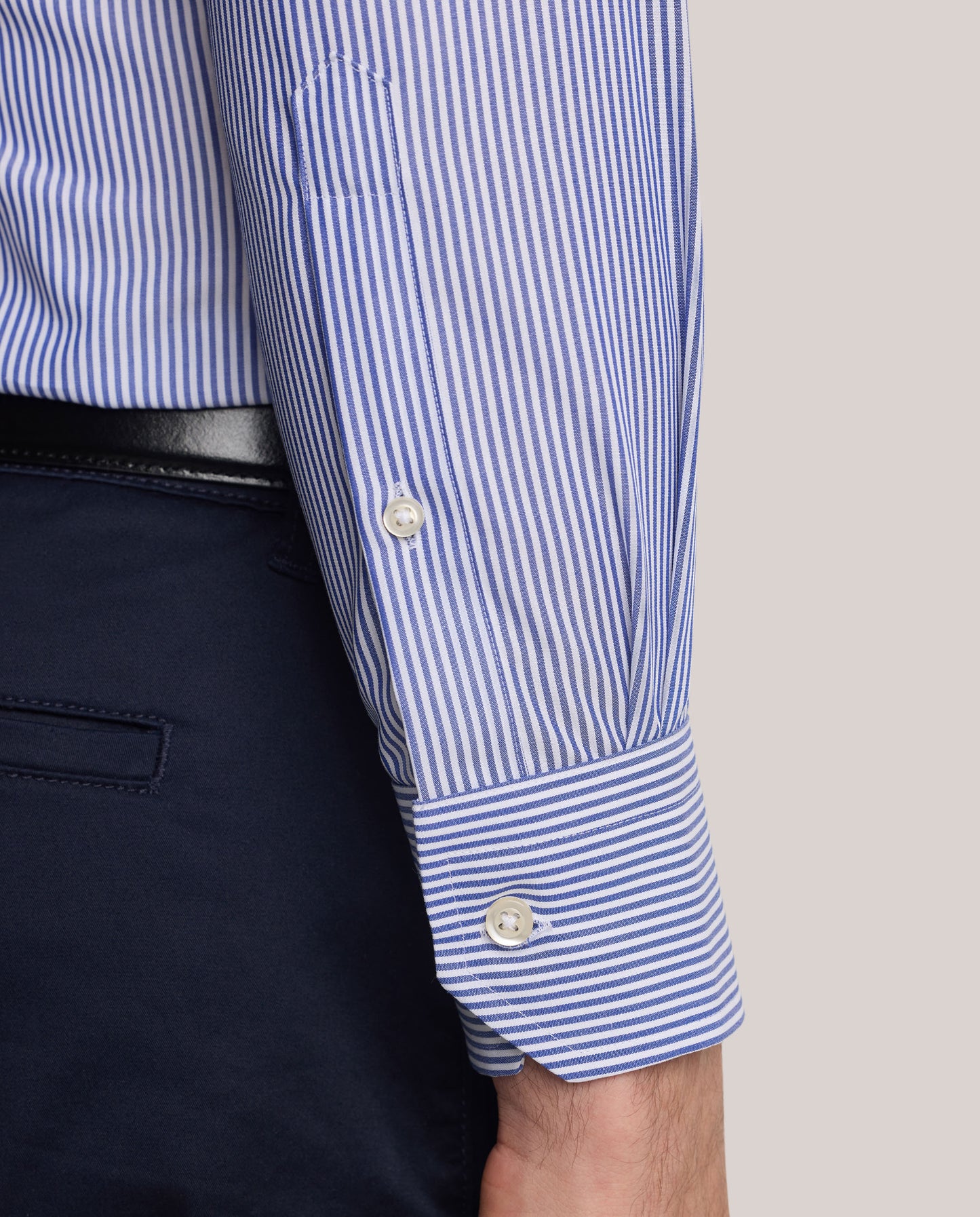 Camicissima Men’s Blue Striped Non-Iron Permanent Slim Fit Cotton Shirt