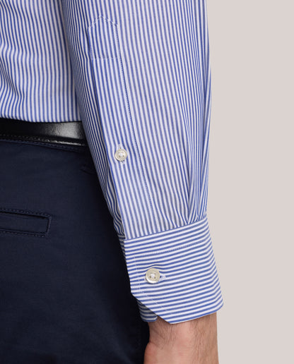 Camicissima Men’s Blue Striped Non-Iron Permanent Slim Fit Cotton Shirt