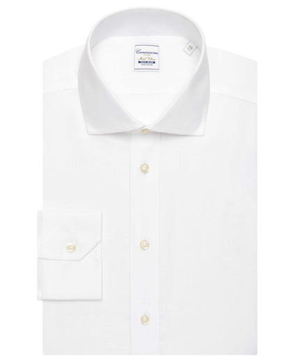 Camicissima Men’s Fitted Self-Pattern White Shirt – Non-Iron Permanent | Full Sleeves | Premium Finish