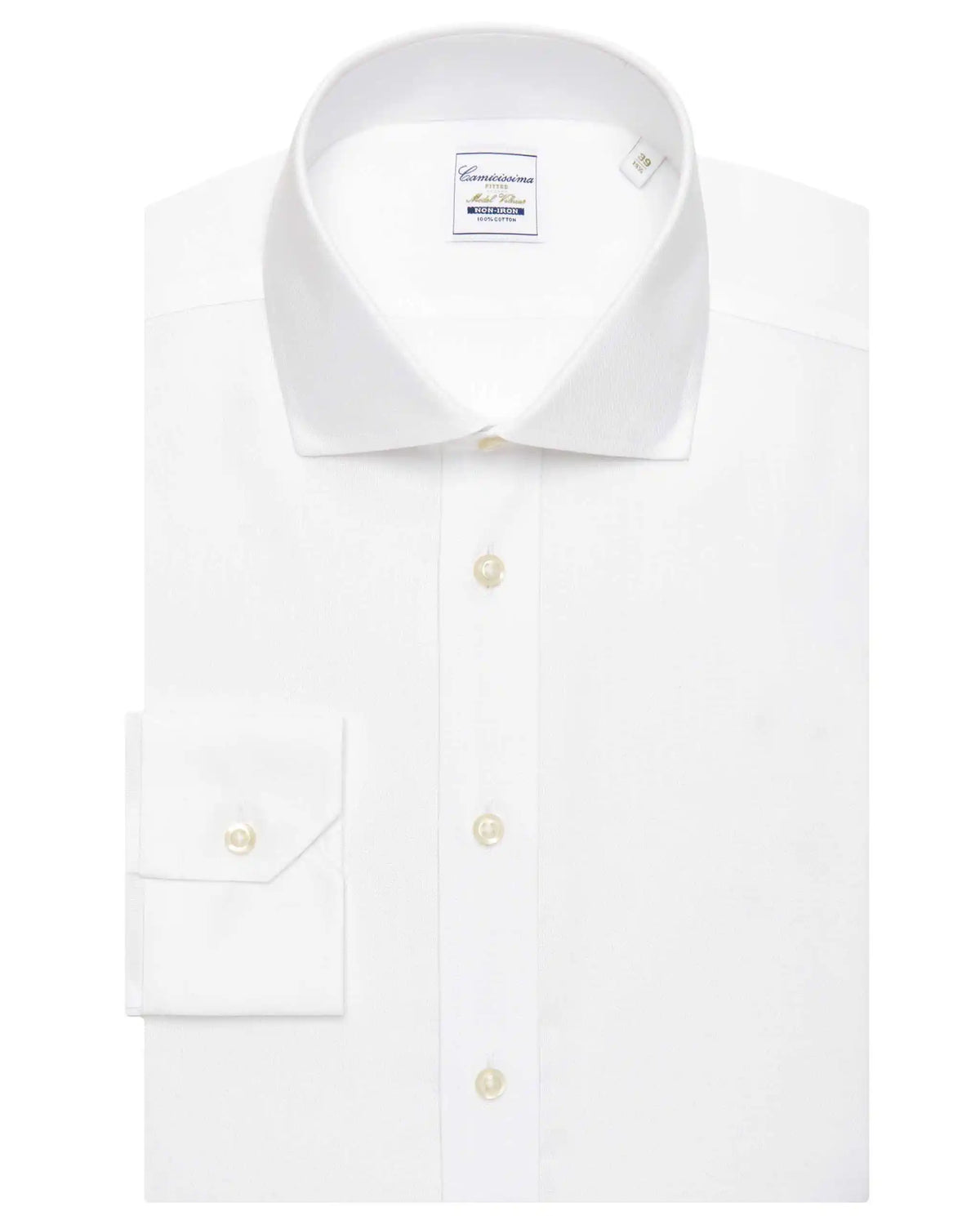 Camicissima Men’s Fitted Self-Pattern White Shirt – Non-Iron Permanent | Full Sleeves | Premium Finish