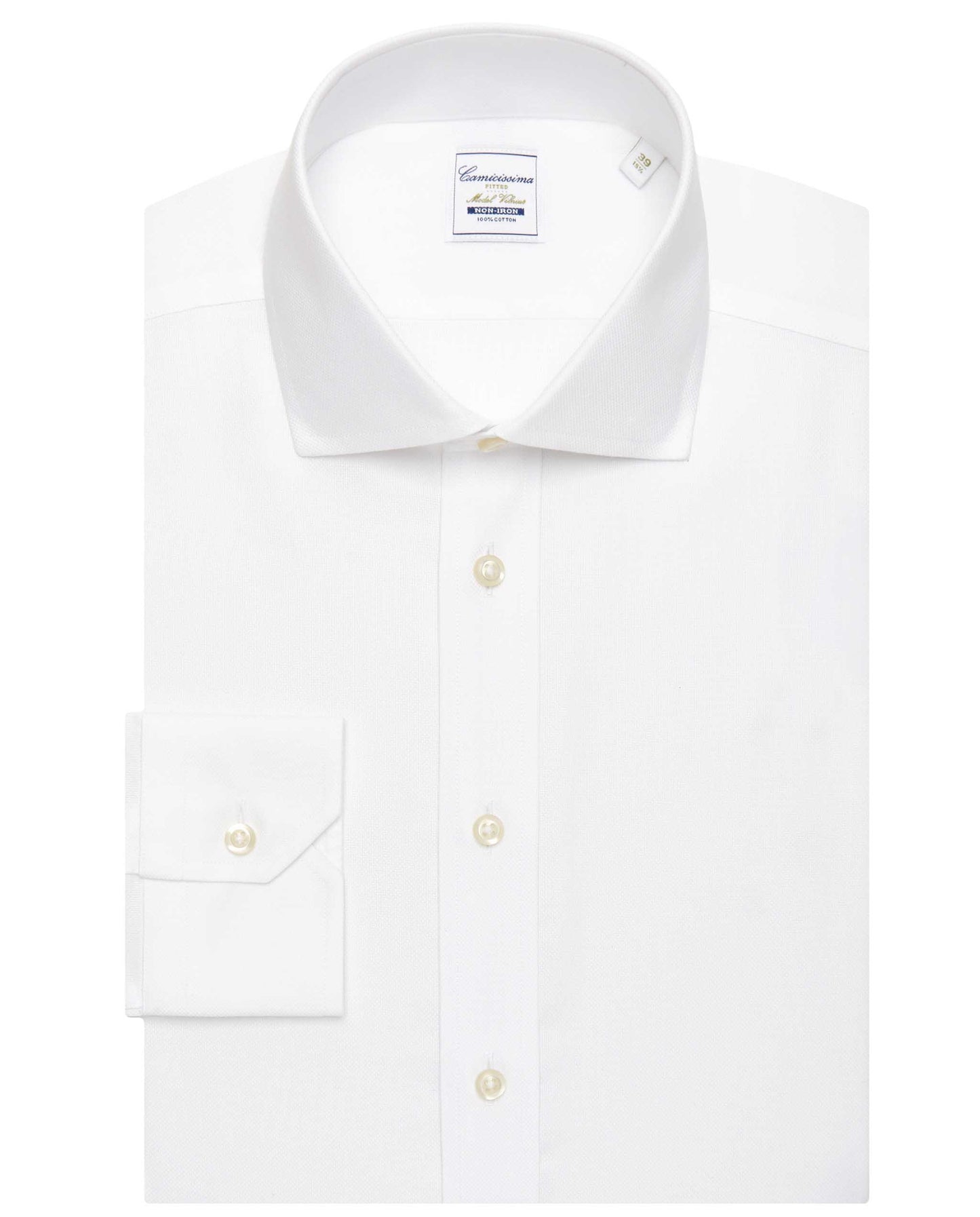 Camicissima Men’s White Self Non-Iron Permanent Fitted Cotton Shirt