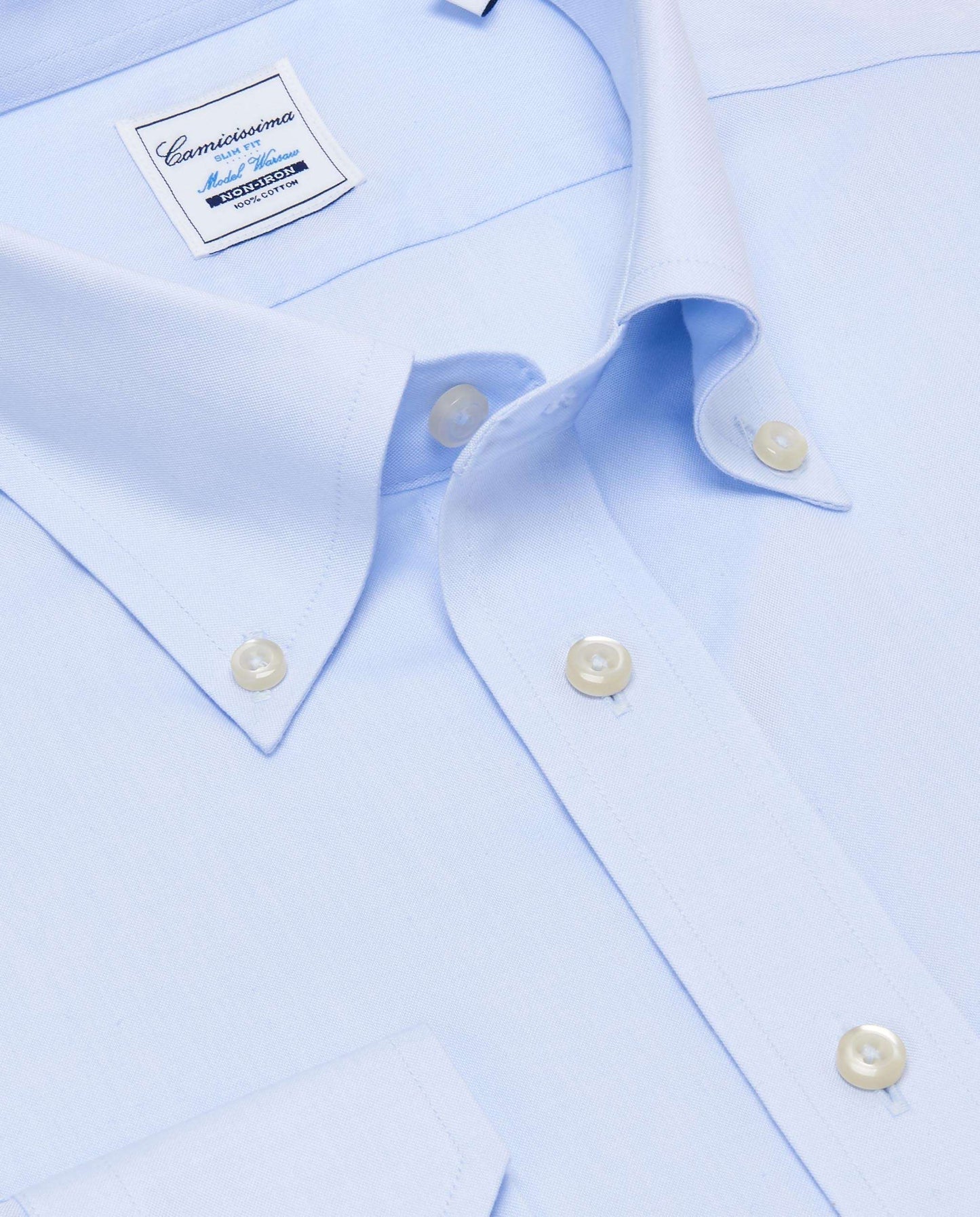Men’s Slim Fit Button-Down Shirt – Light Blue | Non-Iron Permanent | Full Sleeves
