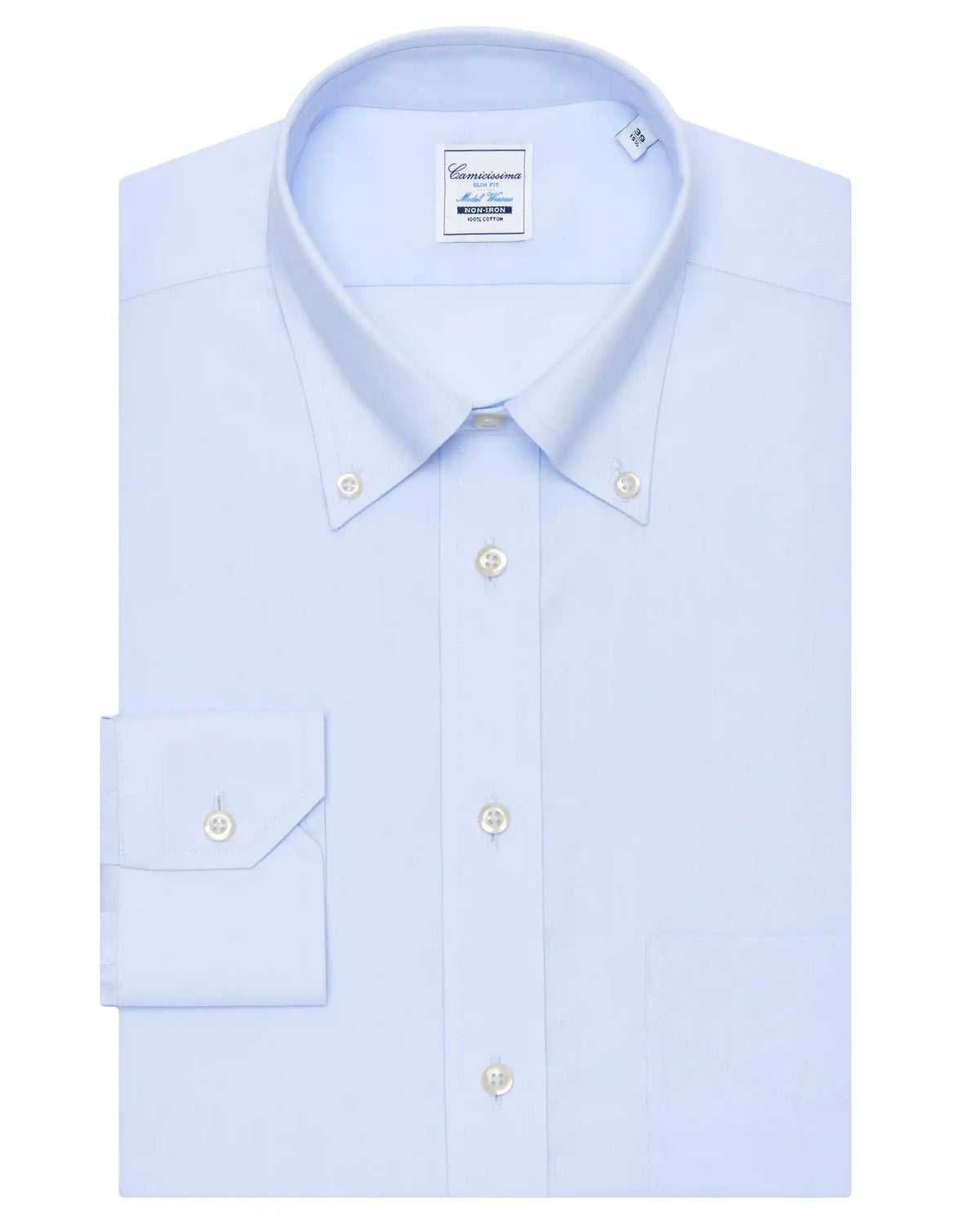 Camicissima Men’s Light Blue Non-Iron Permanent Slim Fit Cotton Shirt