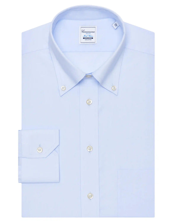 Camicissima Men’s Light Blue Non-Iron Permanent Slim Fit Cotton Shirt