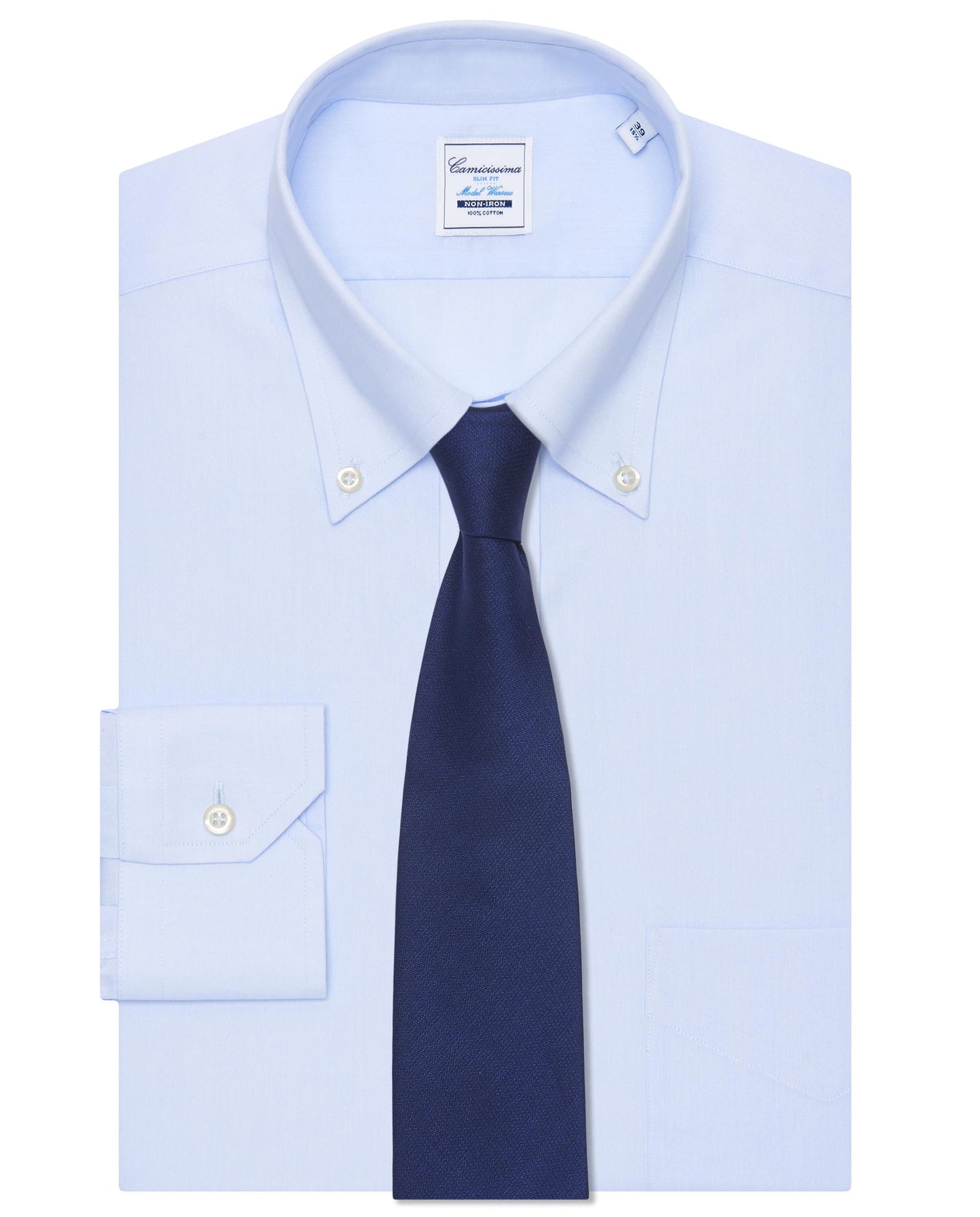 Camicissima Men’s Slim Fit Button-Down Shirt – Light Blue | Non-Iron Permanent | Full Sleeves