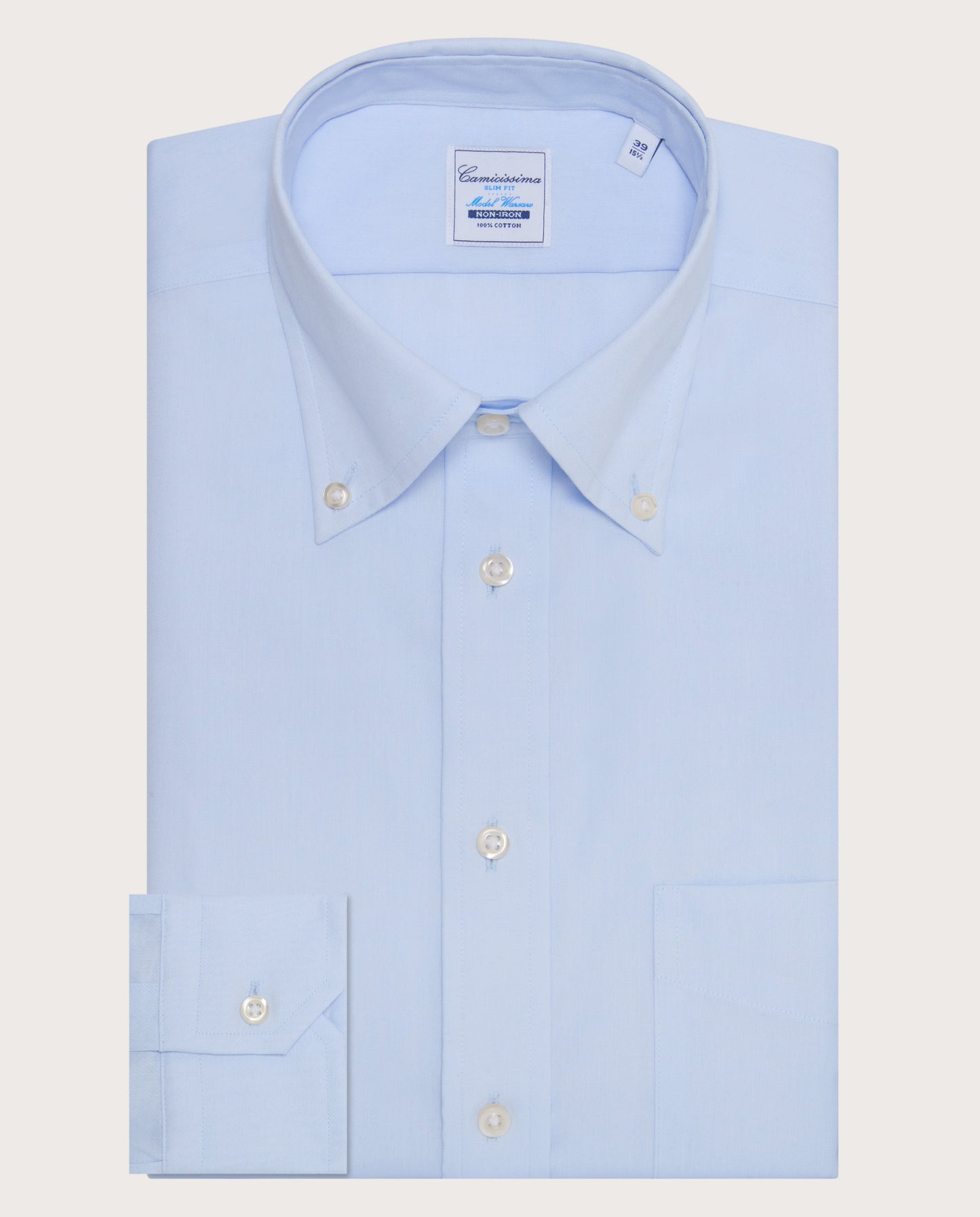 Camicissima Men’s Light Blue Non-Iron Permanent Slim Fit Cotton Shirt