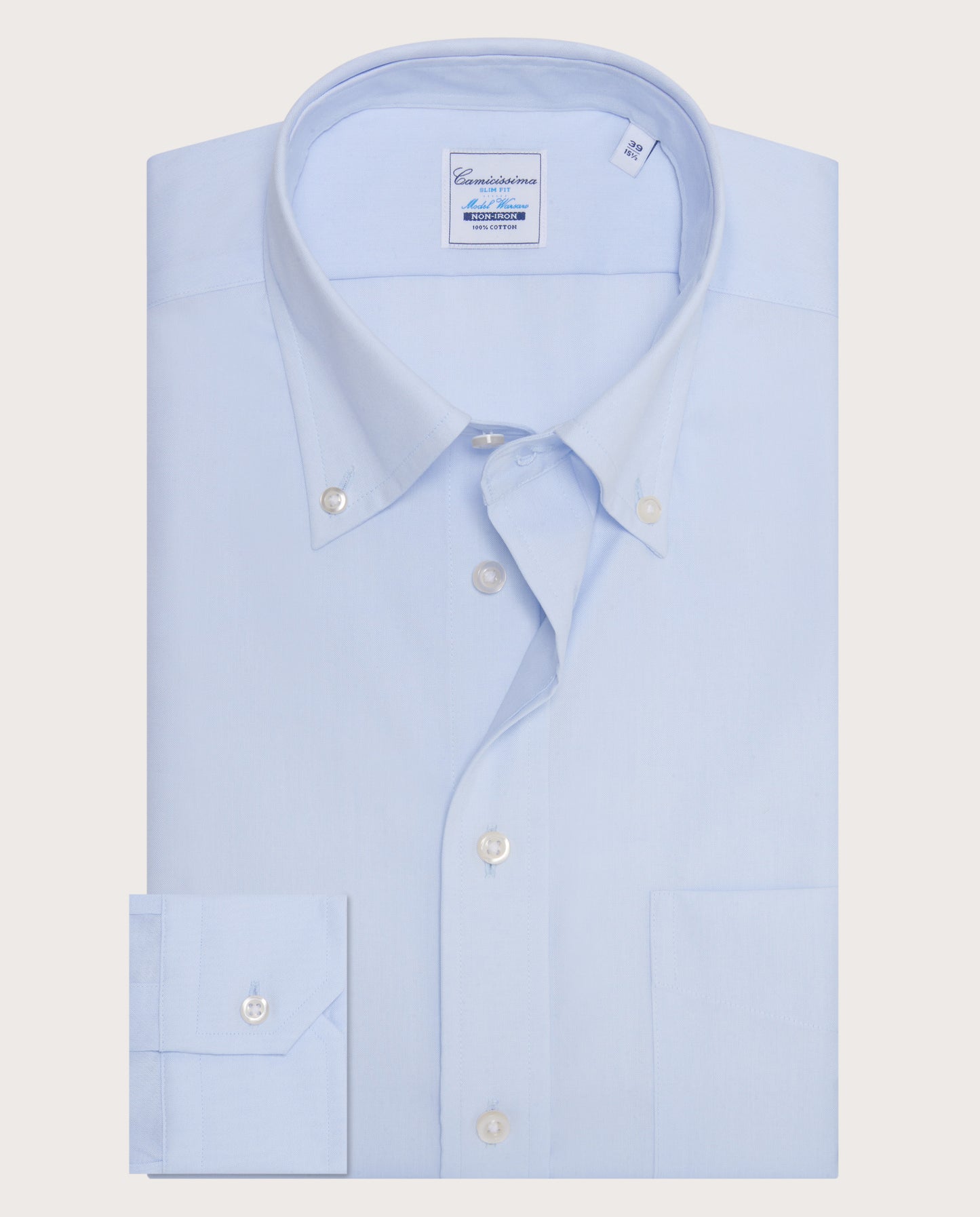 Camicissima Men’s Light Blue Non-Iron Permanent Slim Fit Cotton Shirt
