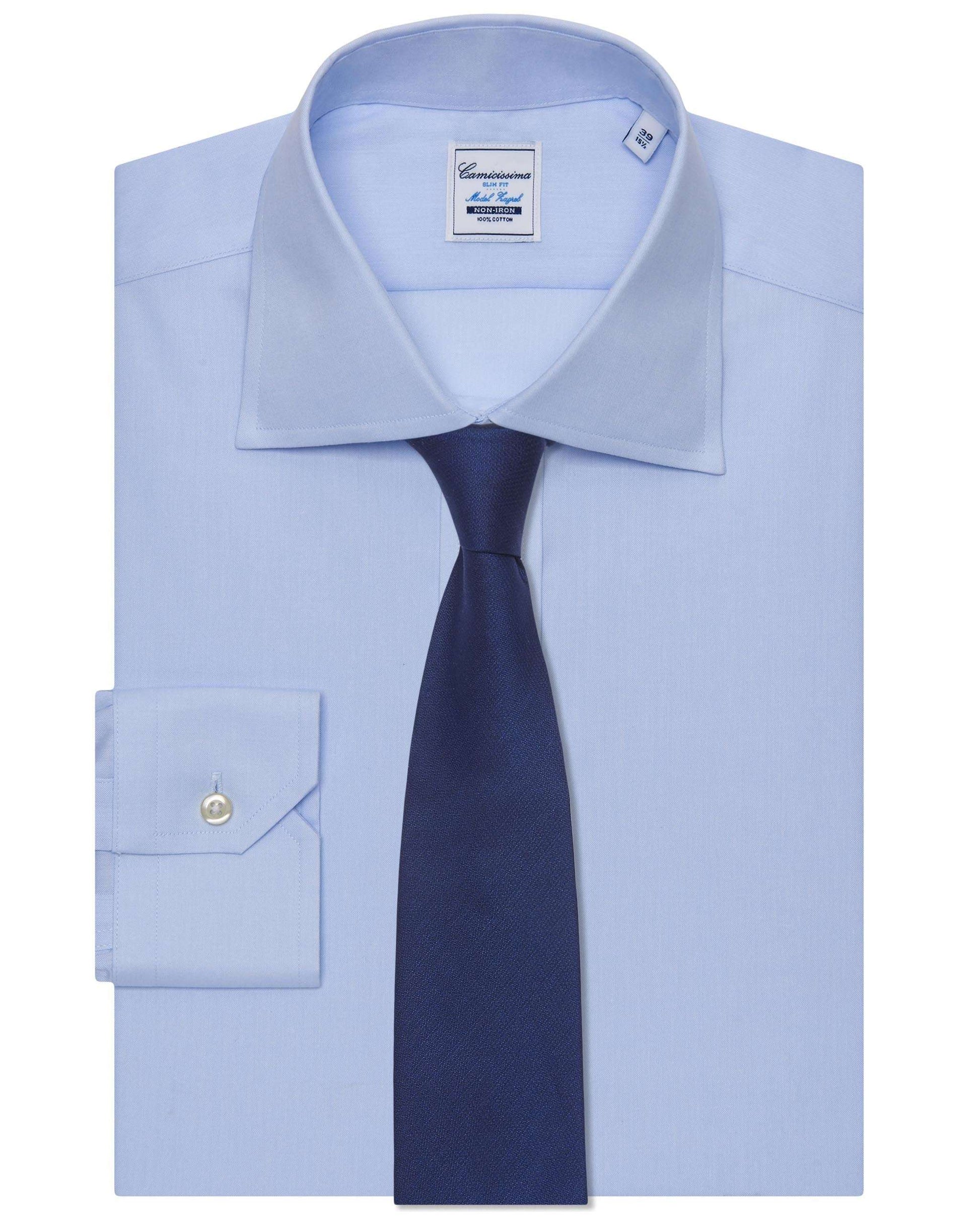 Men’s Slim Fit Plain Shirt – Light Blue | Non-Iron Permanent | Full Sleeves