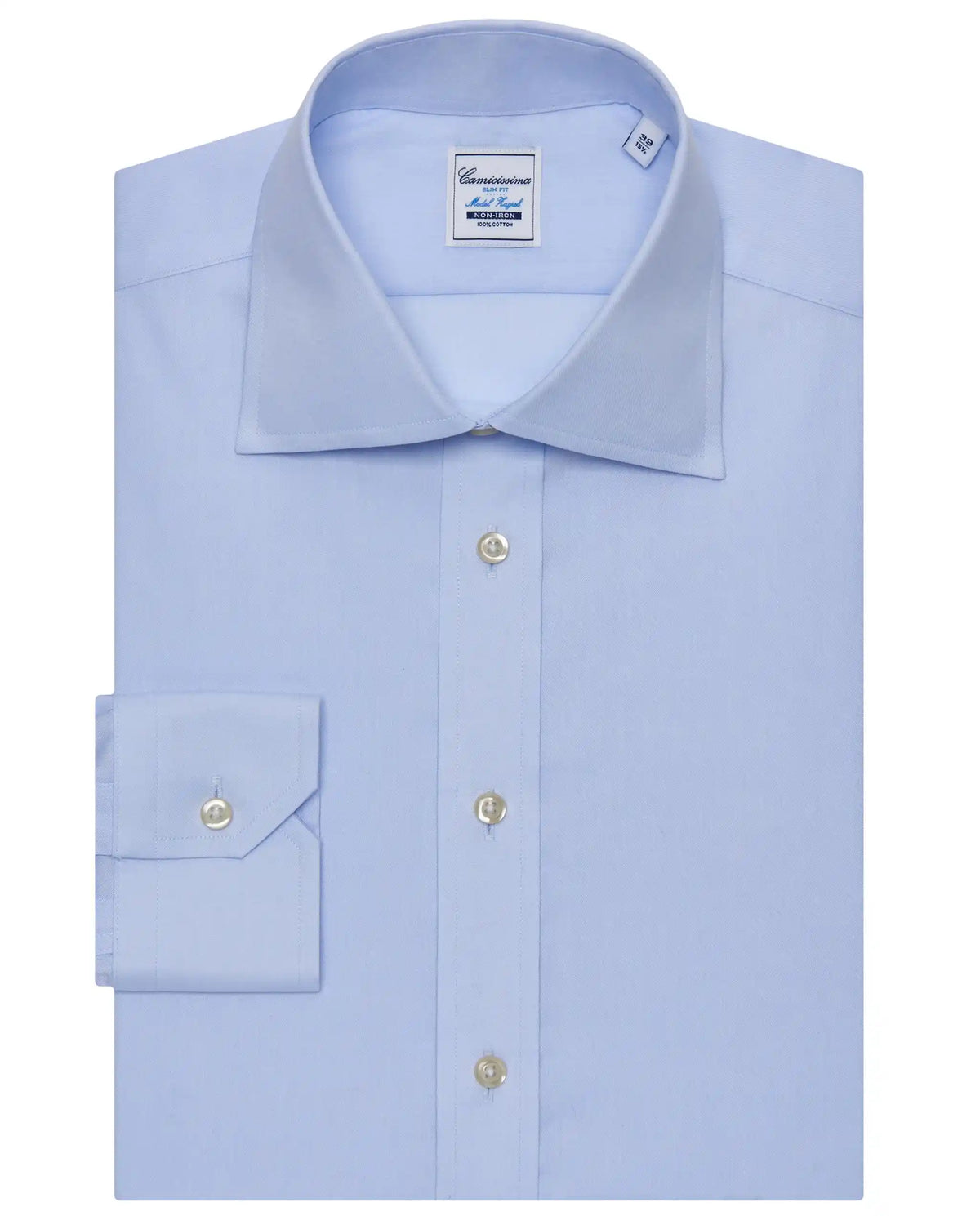 Camicissima Men’s Slim Fit Plain Shirt – Light Blue | Non-Iron Permanent | Full Sleeves