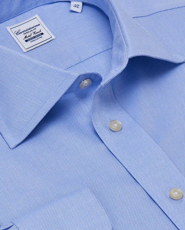 Camicissima Men’s Regular Fit Self-Textured Shirt – Light Blue | Non-Iron Permanent | Full Sleeves