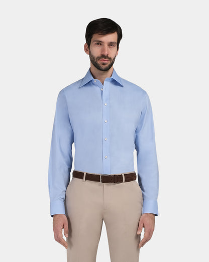 Camicissima Men’s Regular Fit Self-Textured Shirt – Light Blue | Non-Iron Permanent | Full Sleeves